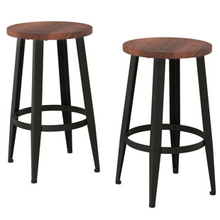 WILLISTON FORGE Watkins Solid Wood Counter-Height Bar Stools Set - Modern Backless Seating with Metal Bases (Set of 2)