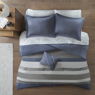 INTELLIGENT DESIGN Marsden Blue/Gray Microfiber Striped Comforter Set with Bed Sheets