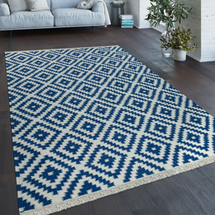 BREAKWATER BAY Hillside Geometric Hand Woven Blue Area Rug