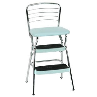 COSCO Stylaire Steel Retro Chair + Step Stool with Flip-Up Vinyl Seat