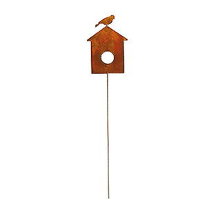 ROSALIND WHEELER Rory Bird House Rusted Garden Stake