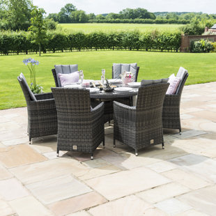 MISTANA Reimer LA 6 Seat Round Rattan Dining Set - with Ice Bucket