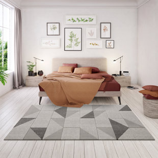 NORDEN HOME School Geometric Machine Woven Beige/Grey Area Rug