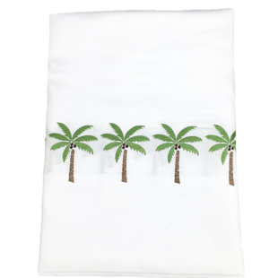 HAMBURG HOUSE Palm Tree 275 Thread Count Floral 100% Cotton Percale Flat Sheet
