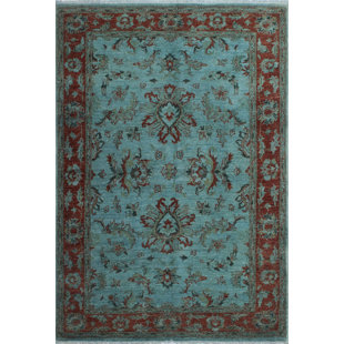 NOORI RUG One-of-a-Kind Hand-Knotted 2019s Sky Blue/Burgundy 3'11" x 5'9" Wool Area Rug