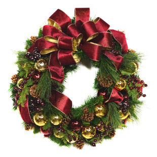 CREATIVE DISPLAYS, INC. Holiday Front Door Wreath with Berries, Ornaments and Pinecones