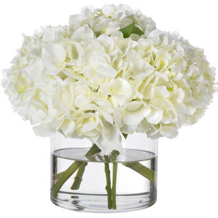 DIANE JAMES HOME White Hydrangeas in Glass Cylinder Vase