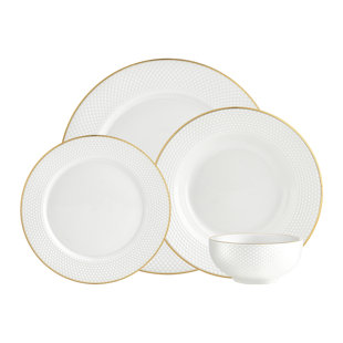GODINGER SILVER ART CO Pique Gold Rim 16 Piece Porcelain Dinnerware Set