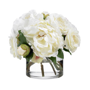 DIANE JAMES HOME Camellias and Peonies in Glass Cylinder Vase