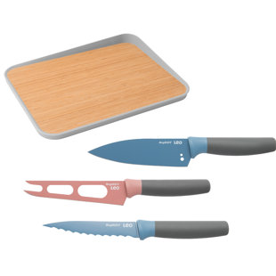BergHOFF Leo 4Pc Stainless Steel Knife Set with 16" Bamboo Cutting Board