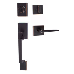 SURE-LOC HARDWARE Stockholm Handleset with Single Cylinder Deadbolt and Basel Square Door Lever and Rosette