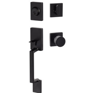 SURE-LOC HARDWARE Stockholm Handleset with Single Cylinder Deadbolt and Bergen Square Door Knob and Rosette