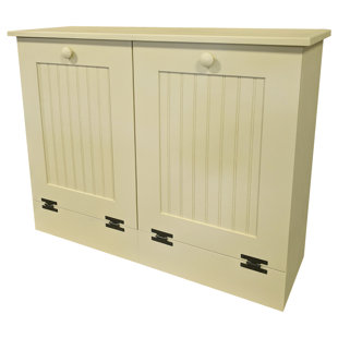 SAWDUST CITY Solid Wood Manual Lift Multi-Compartments Trash & Recycling Bin - 13 Gallons