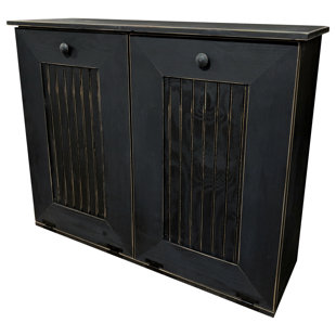 SAWDUST CITY Solid Wood Manual Lift Multi-Compartments Trash & Recycling Bin - 13 Gallons