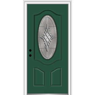 VERONA HOME DESIGN Grace Painted Both Sides Different Small Oval 2-Panel Deluxe Fiberglass Prehung Front Entry Door on 6-9/16" Frame