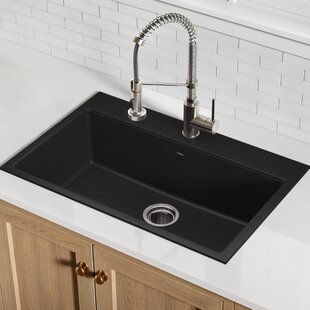 KRAUS 31 inch L Dual Mount Single Bowl Granite Kitchen Sink w/ Topmount and Undermount Installation in Black Onyx