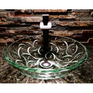 Elegant Glass Engraving Studio 16.5'' Clear Glass Circular Bathroom Sink