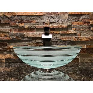 Elegant Glass Engraving Studio 16.5'' Clear Glass With Small Amount Of Green Tint Glass Circular Bathroom Sink