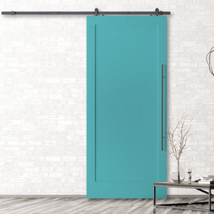 RENIN 84'' Solid + Manufactured Wood Flush Painted without Installation Hardware Kit Barn Door