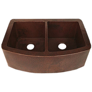 NOVATTO 33'' L Farmhouse / Apron Double Bowl Copper Kitchen Sink