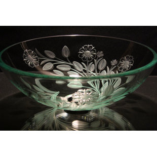 Elegant Glass Engraving Studio 16.5'' Clear Glass Circular Bathroom Sink