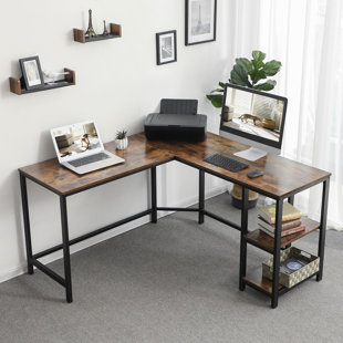 WILLISTON FORGE Enprise 54.3'' L-Shaped Metal Base Writing Desk