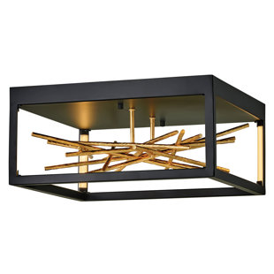 FREDRICK RAMOND Styx Integrated LED Square Flush Mount Ceiling Light - Black w/ Gilded Gold Branches