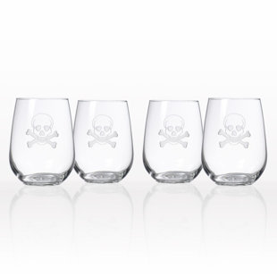 ROLF GLASS Skull & Cross Bones 17oz. Wine Glass Set (Set of 4)