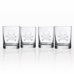 ROLF GLASS Skull & Cross Bones 13oz. Whiskey Glass Set (Set of 4)