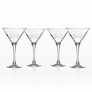 ROLF GLASS Skull & Cross Bones 10oz. Martini Glass Set (Set of 4)