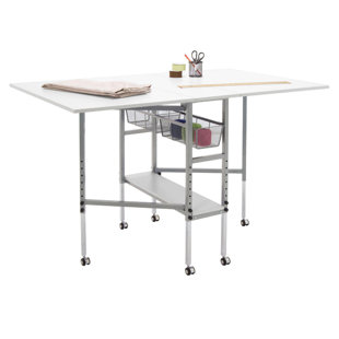 SEWINGRITE 58.75'' x 36'' Foldable Solid Wood Sewing Table with Sewing Machine Platform and Wheels