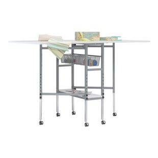 SEWINGRITE 58.75'' x 36'' Foldable Metal Sewing Table with Sewing Machine Platform and Wheels
