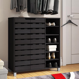 EBERN DESIGNS Shirley Modern and Contemporary 2 Door Wood 18 Pair Shoe Cabinet with Open Shelves