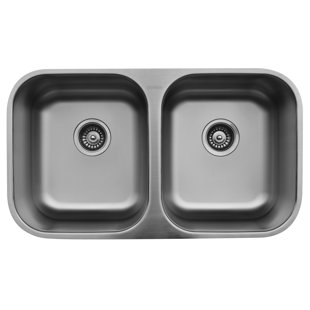 Karran Undermount Stainless Steel 31-1/2'' X 18-1/8'' 50/50 Double Bowl Kitchen Sink