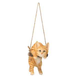 DESIGN TOSCANO Hanging Tabby Kitty on a Perch Cat Wall Decor
