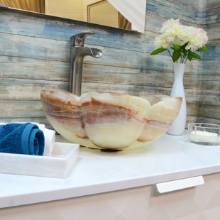 ONYX MARBLE DESIGNS Onyx Stone Flower Vessel Bathroom Sink