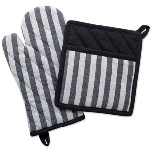 Design Imports Striped Cotton Potholder & Oven Mitt Set