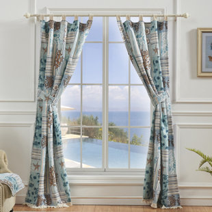 GREENLAND HOME FASHIONS Key West Seashell Semi-Sheer Tab Top Curtain Panels (Set of 2)
