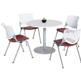 KFI STUDIOS Mode Round Breakroom Table Set With 4 Kool Stacking Chairs