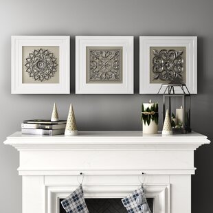 LAUREL FOUNDRY MODERN FARMHOUSE® Glass Metal Embossed Floral Home Wall Decor with Layered Mirror Frames (Set of 3)