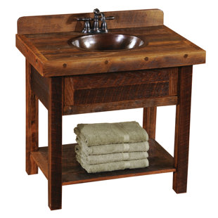 FIRESIDE LODGE 35'' Free Standing Single Bathroom Vanity with Solid + Manufactured Wood Top