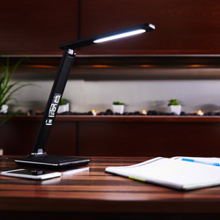 OttLite Renew LED Desk Lamp USB Charging Port, Displays Date, 6 Brightness Settings, Adjustable Neck