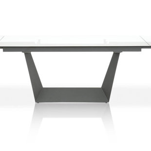 BENJARA Extendable Dining Table with Tempered Glass Top and Metal Base