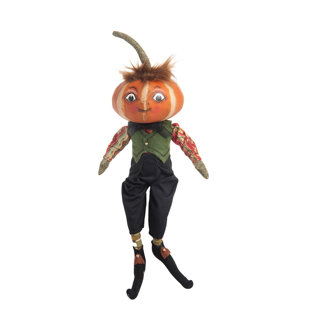 GATHERED TRADITIONS BY JOE SPENCER Kermit Pumpkin Head Kid Art Doll
