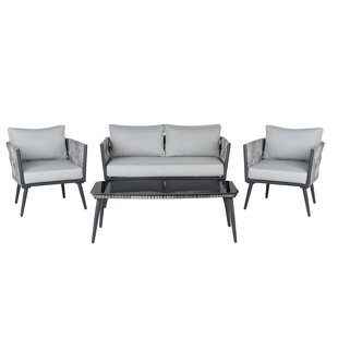 17 STORIES Schwartz 4 Seater Rattan Sofa Set