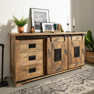 MASSIVMOEBEL24 Railway 150 Cm Wide 3 Drawer Mango Wood Sideboard