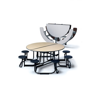 Uniframe Table KI Furniture 82'' Round Bench Cafeteria Table with Metal Frame
