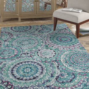 BUNGALOW ROSE Amblewood Geometric Teal Area Rug