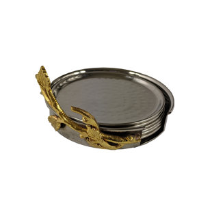 HEIM CONCEPT Stainless Steel Round 7 Piece Coaster Set (Set of 7)
