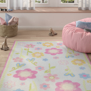 HARRIET BEE Claro Handmade Tufted Wool/Cotton Blue Floral Area Rug